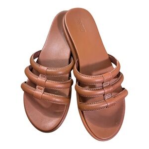 OluKai Tiare Slide Leather Triple Strap Sandals in Fox/Brown size 11